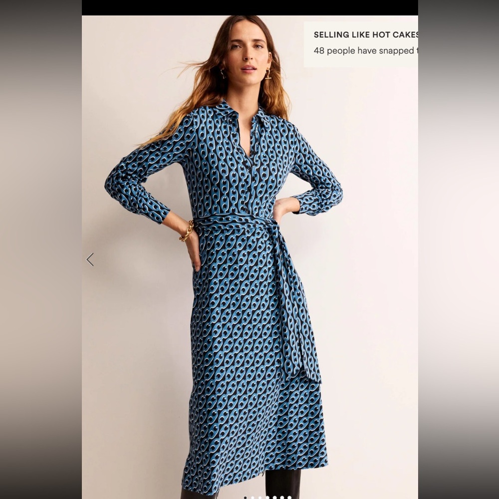 Boden Laura Jersey Midi Shirtdres, Azure Geo Chain, size 4